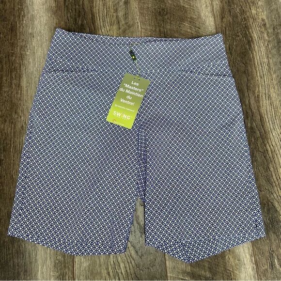 NWT Swing Control Masters Tummy Control Maria Blue Geometric Golf Shorts Size 8 - Picture 4 of 12